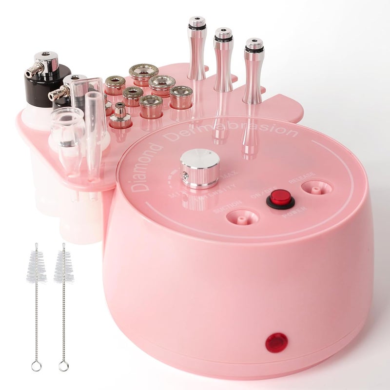 mcwdoit 3 in 1 Diamond Micro DermaBrasion Machine, Professional Dermabrasion Facial Skin Care Device with Wand, Spray Bottle and Vacuum Glass Tube for Personal Home Beauty Salon Use-Pink - Image 1